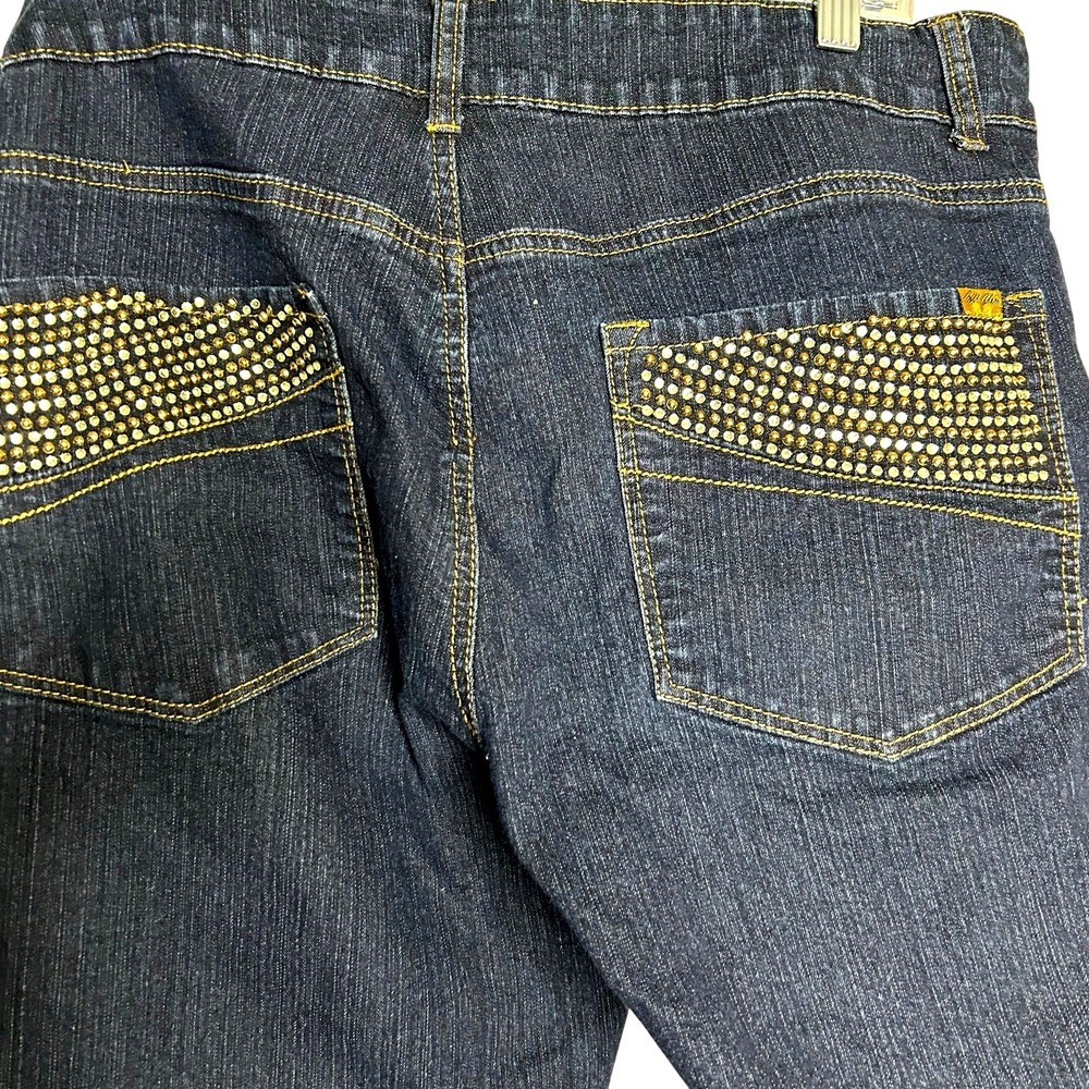Bill Blass womens Jeans-sz 12, gold bling embellishments, country, dark wash